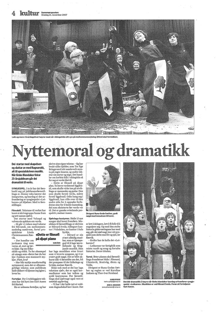 Avisoppslag med tittelen Nyttemoral og dramatikk